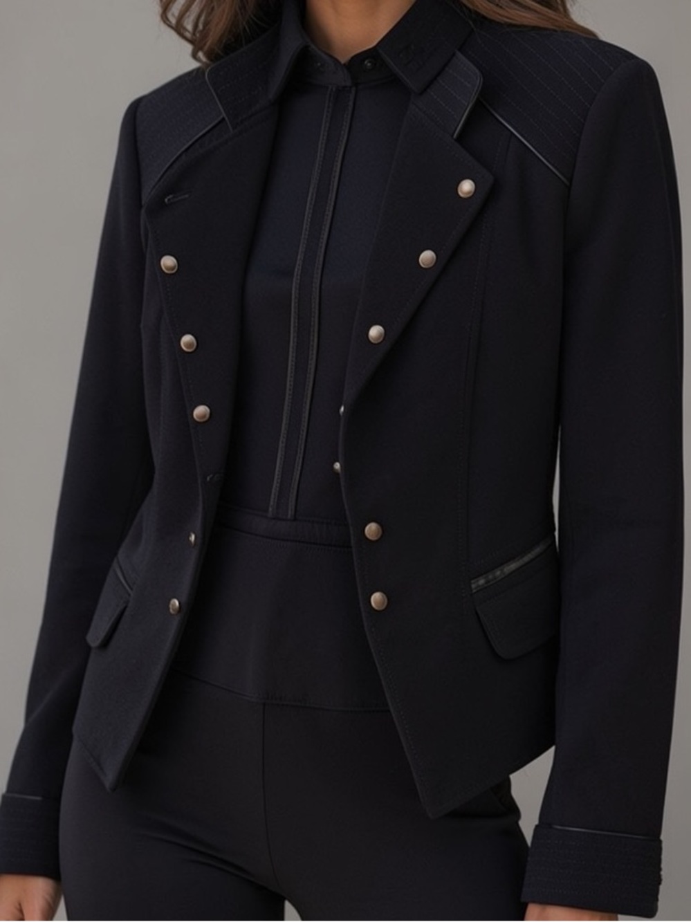 White House Black Market Black Military-Style Double-Button Blazer